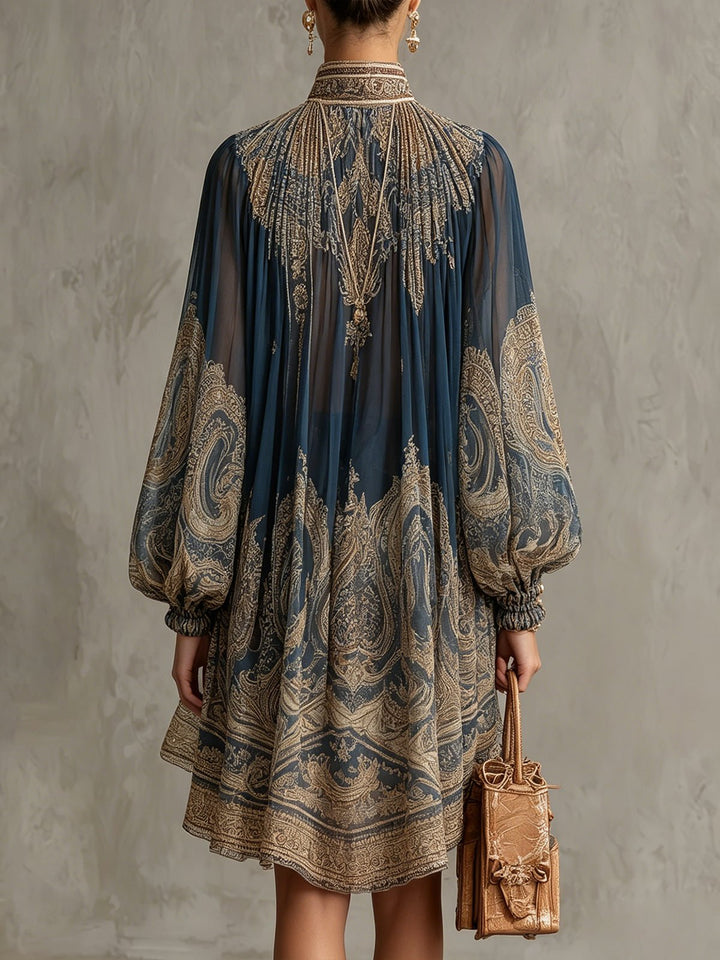 Elegantes Chiffon Kleid mit Barockmuster (2)