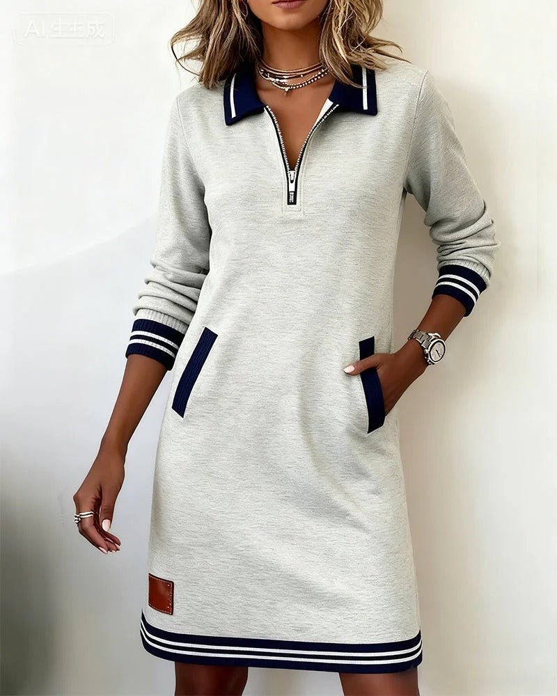 Elegantes Damen Baumwoll Abendkleid mit Langärmeln in Grau