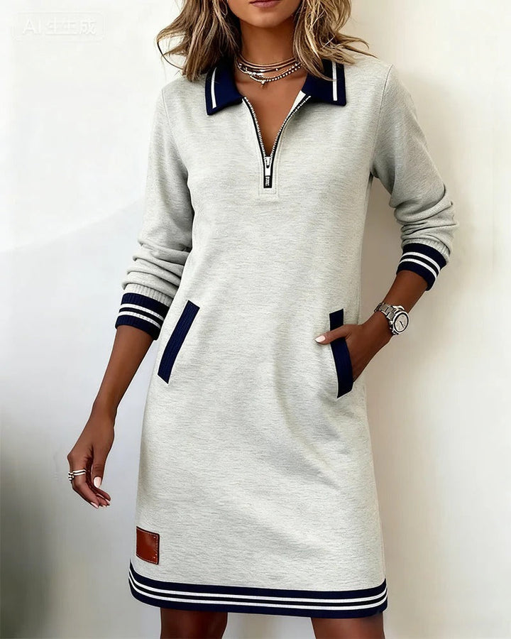 Elegantes Damen Baumwoll Abendkleid mit Langärmeln in Grau