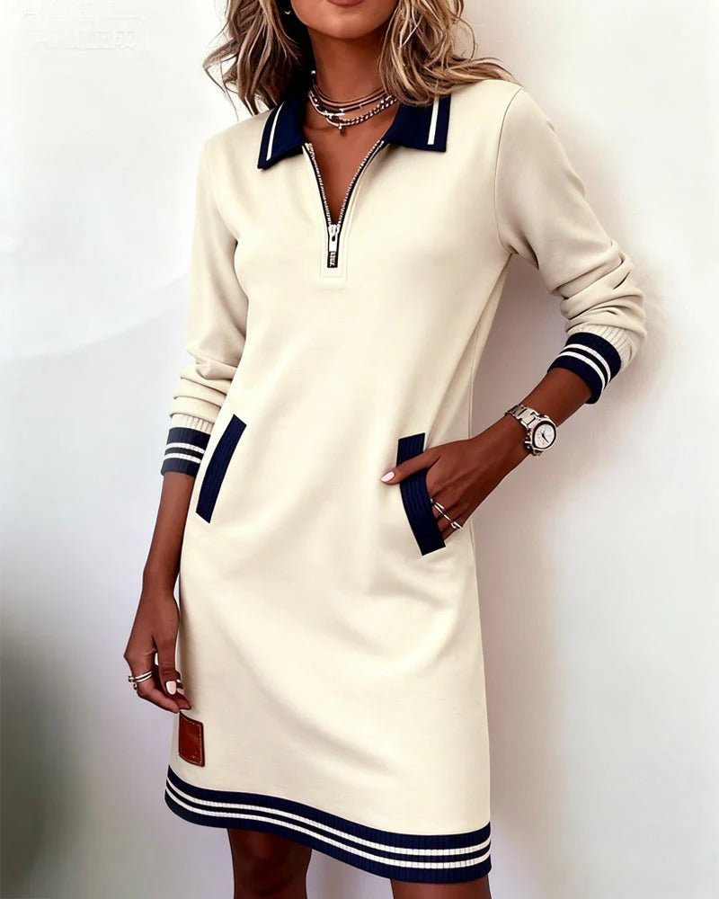 Elegantes Damen Baumwoll Abendkleid mit Langärmeln in Weiß