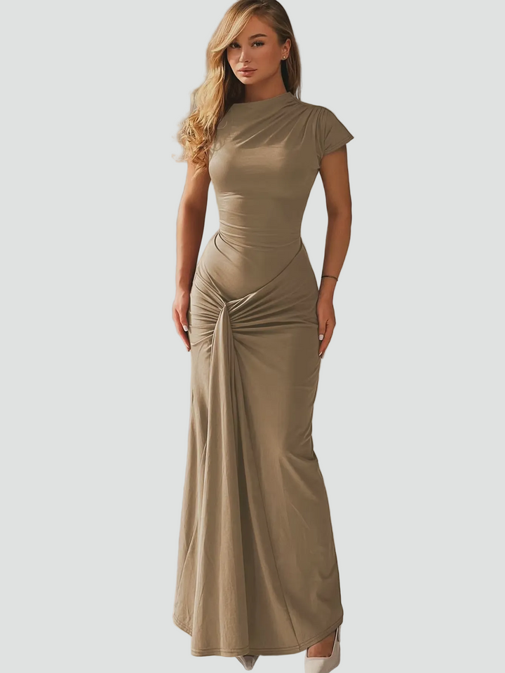 Elegantes Damen Cocktailkleid Maxilänge für Feiern in Khaki