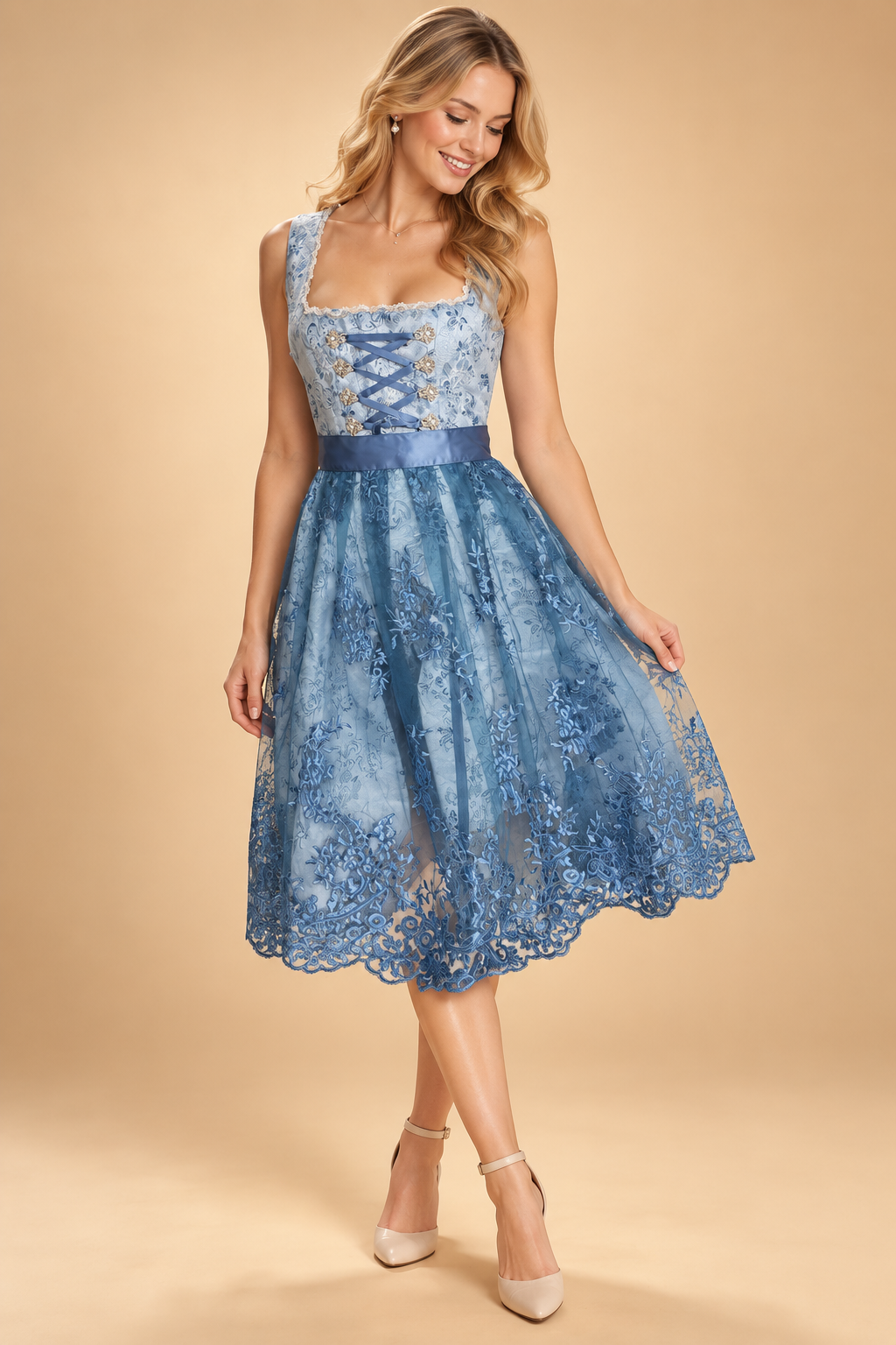 Elegantes Damen Dirndl Kleid für Oktoberfest in Blau