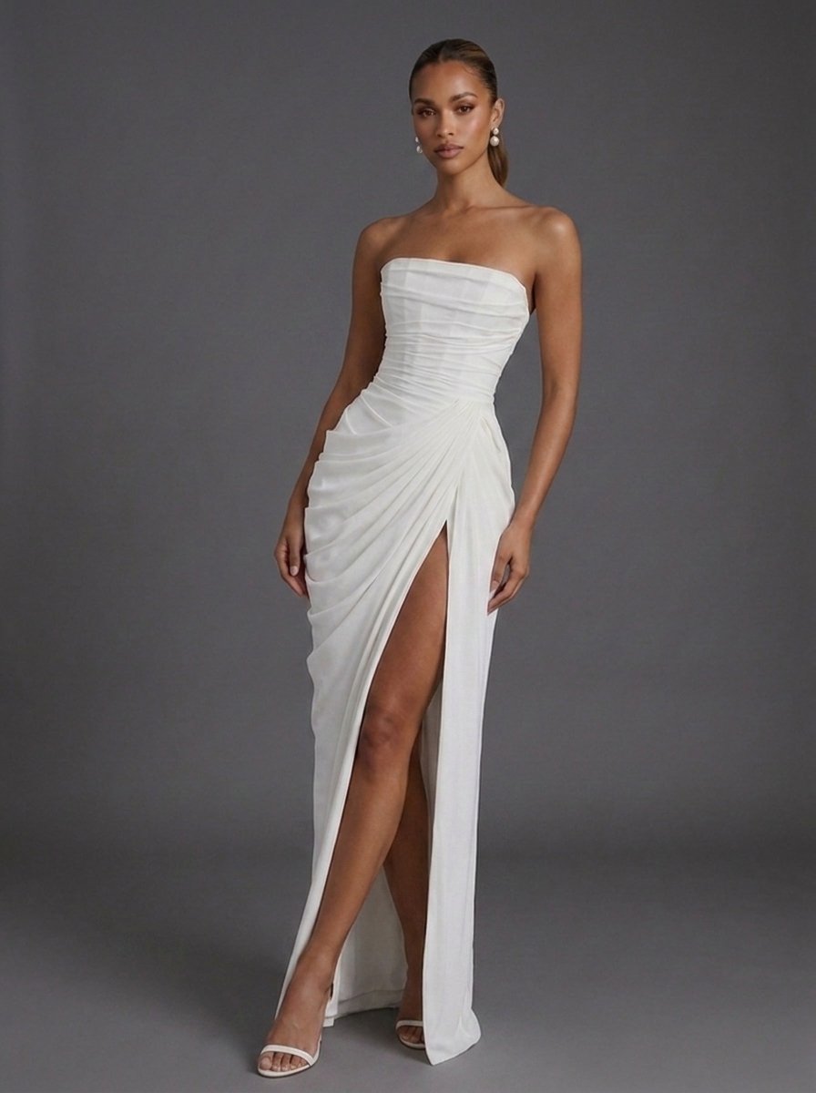 Elegantes Damen Maxikleid für Hochzeitsgäste in Weiß