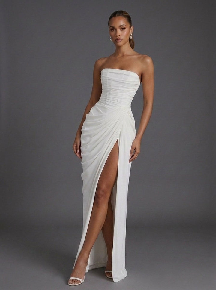 Elegantes Damen Maxikleid für Hochzeitsgäste in Weiß