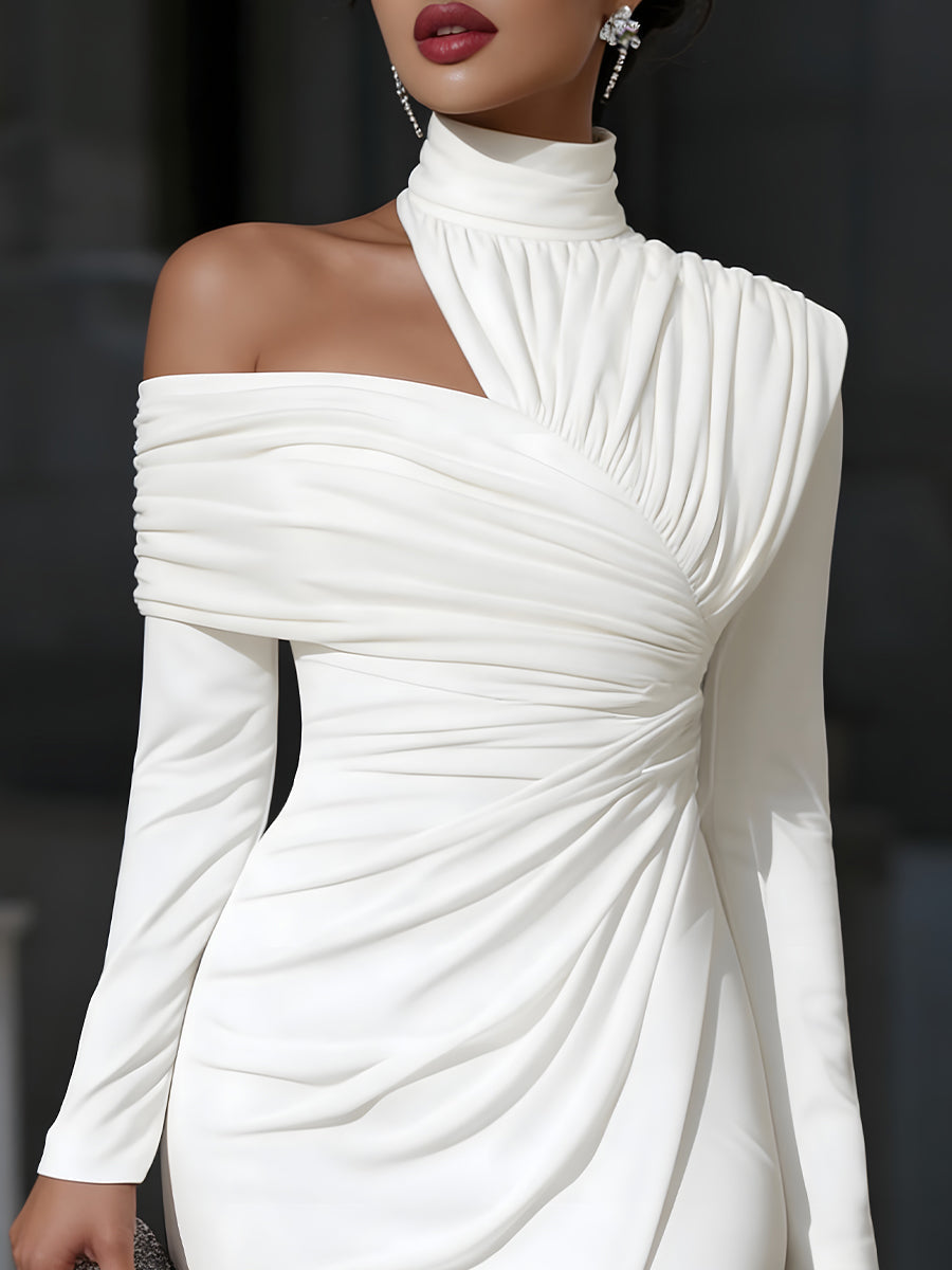Elegantes Damen Maxikleid mit asymmetrischem Ein-Schulter-Ausschnitt für Hochzeitsgäste und formale Abende (2)
