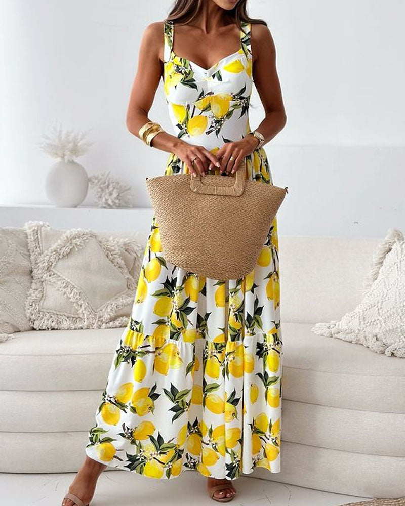 Elegantes Damen Maxikleid mit Obstmuster