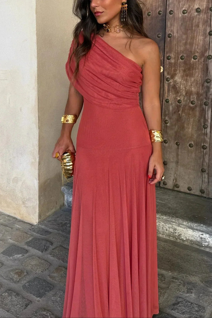 Elegantes Damen Maxikleid mit One-Shoulder-Ausschnitt für Hochzeitsgäste und formale Feierlichkeiten (5)