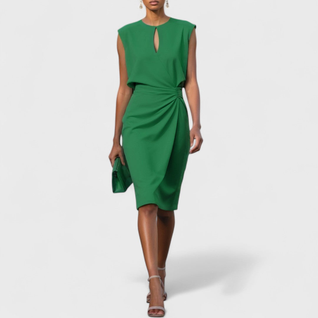 Elegantes Damen Midi-Kleid mit Wickelschnitt für Hochzeitsgäste in Grün