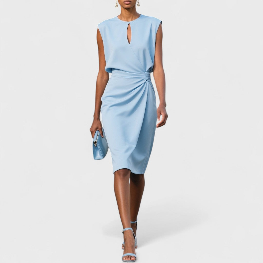 Elegantes Damen Midi-Kleid mit Wickelschnitt für Hochzeitsgäste in Sky Blue