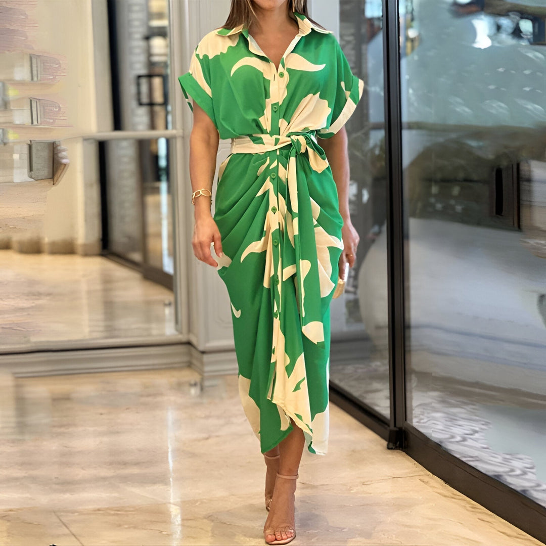 Elegantes Damen Midikleid mit Taillenband in Grün