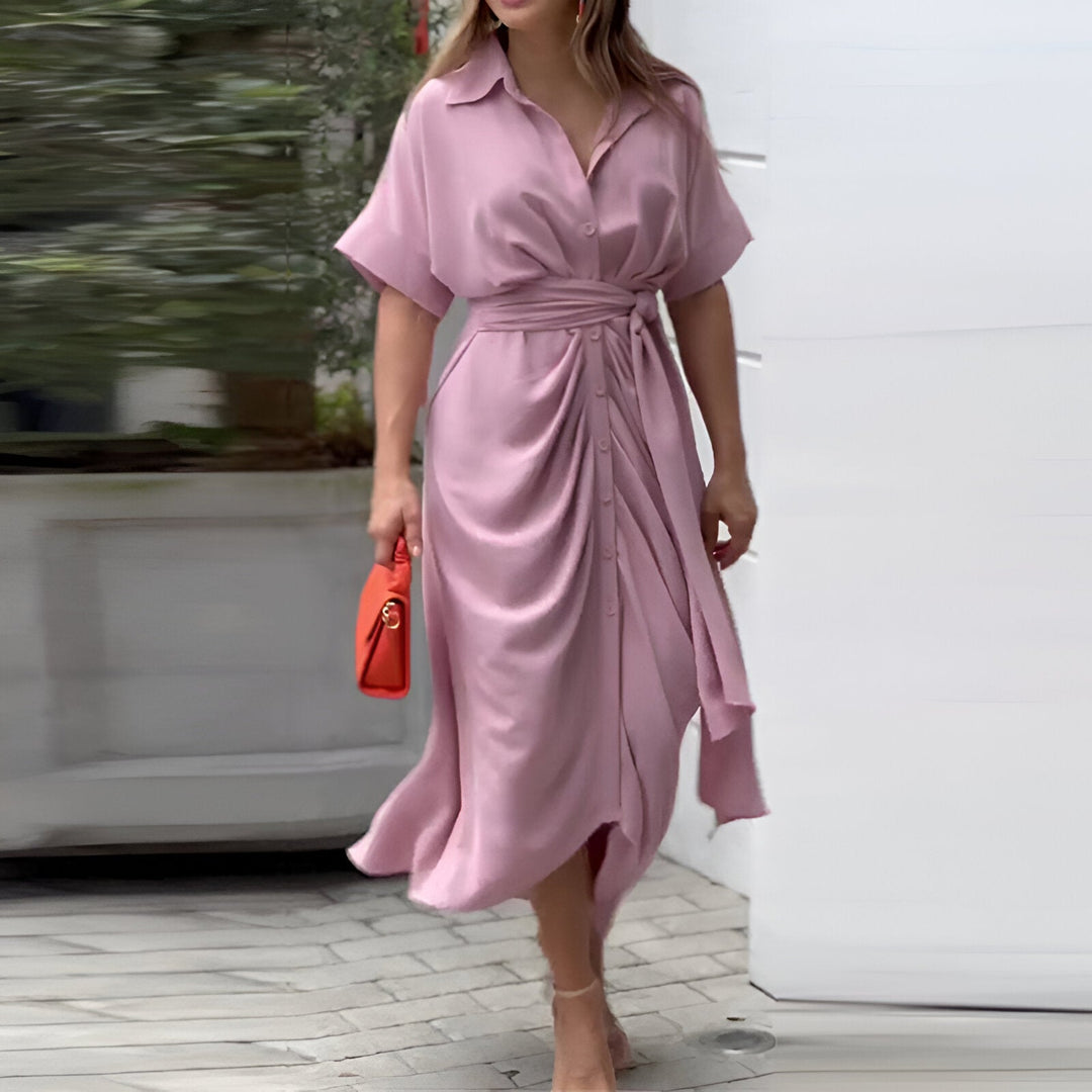 Elegantes Damen Midikleid mit Taillenband in Rosa