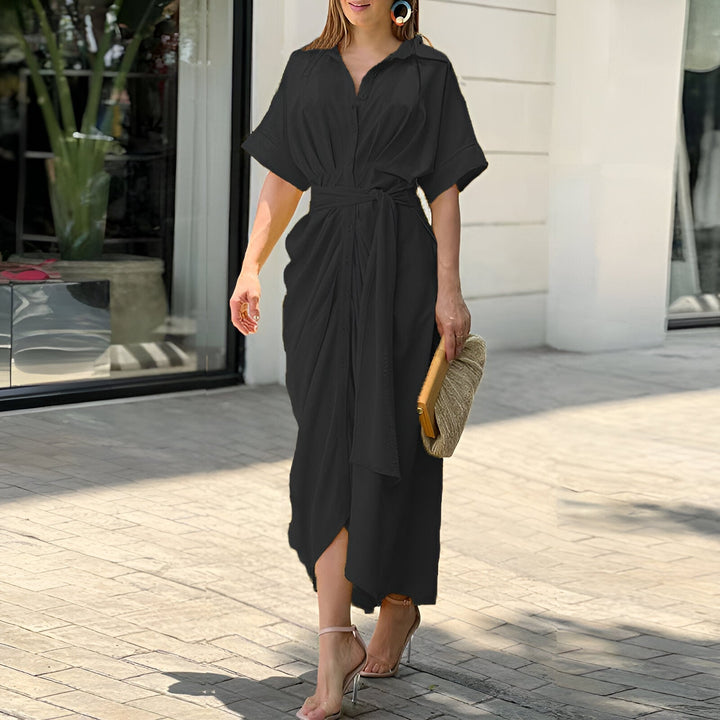 Elegantes Damen Midikleid mit Taillenband in Schwarz
