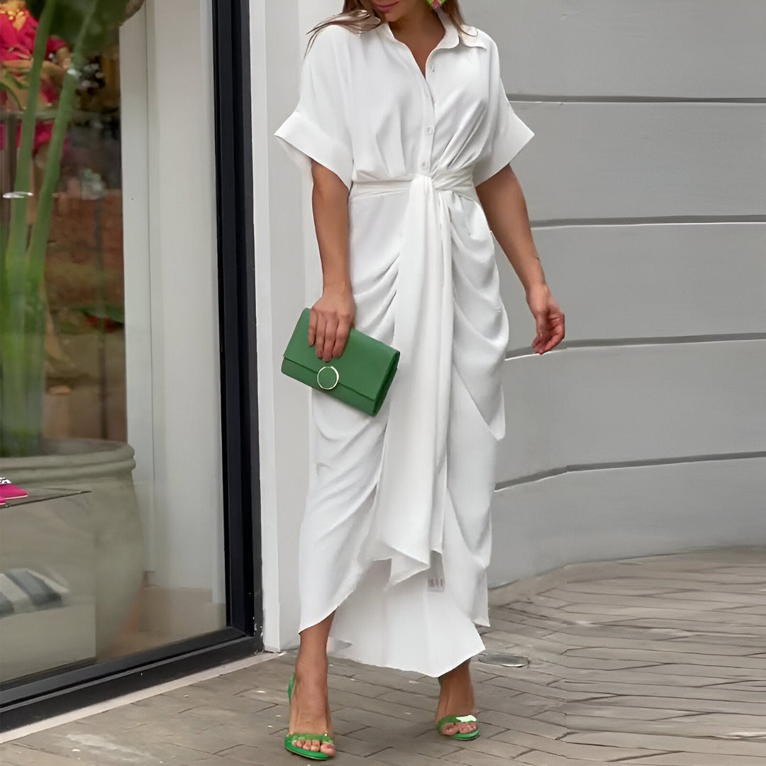 Elegantes Damen Midikleid mit Taillenband in Weiß