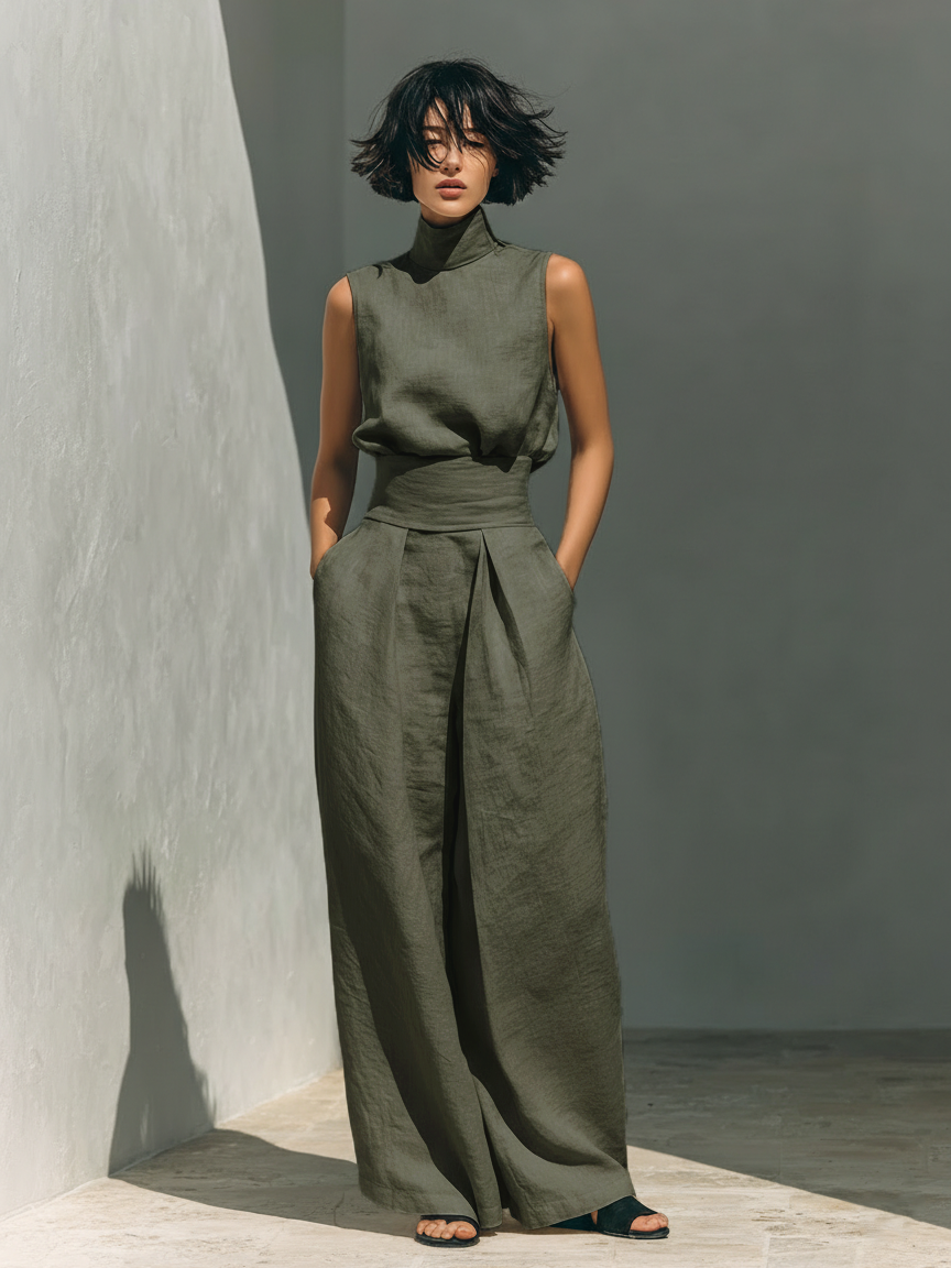 Elegantes Damen Sommer-Set in Militärgrün