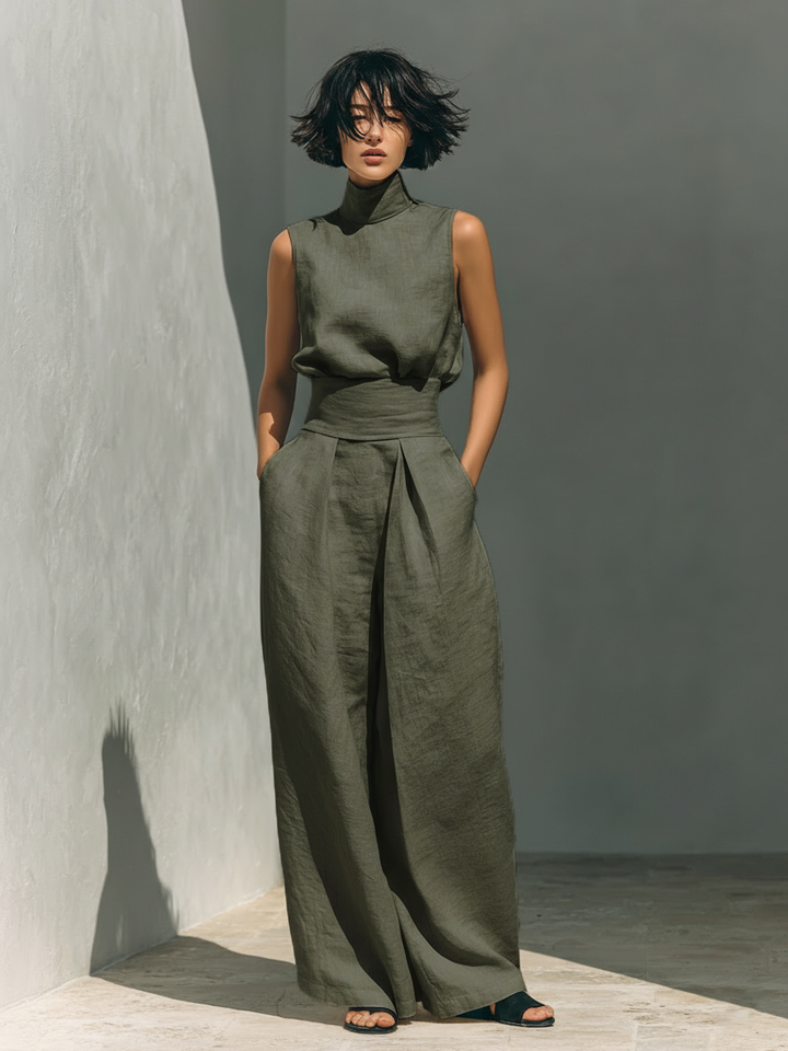 Elegantes Damen Sommer-Set in Militärgrün