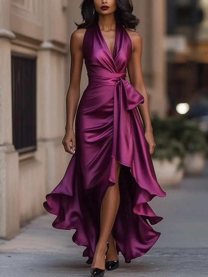 Elegantes Damen Wickel-Abendkleid für Hochzeitsgäste in Fuchsia