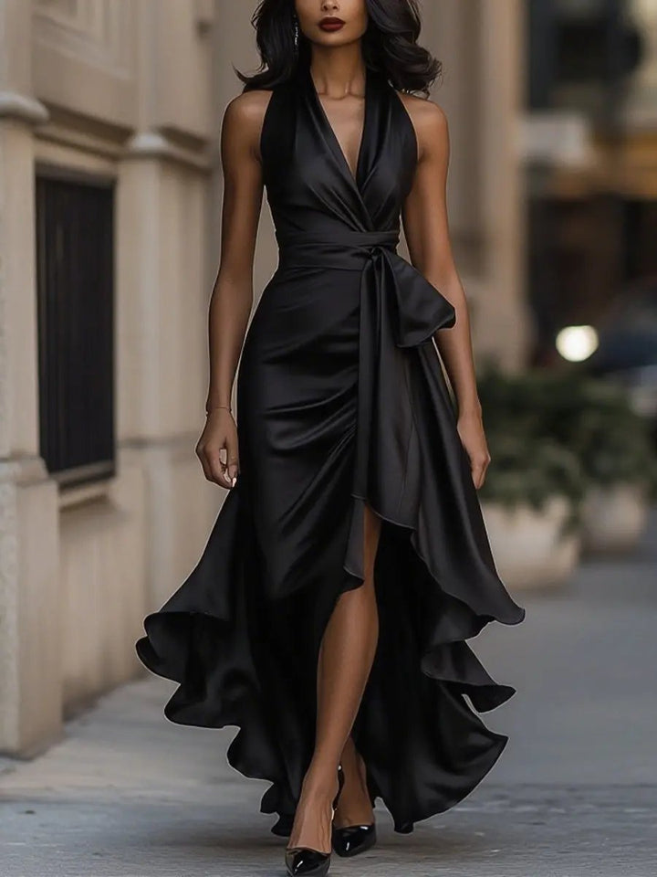 Elegantes Damen Wickel-Abendkleid für Hochzeitsgäste in Schwarz