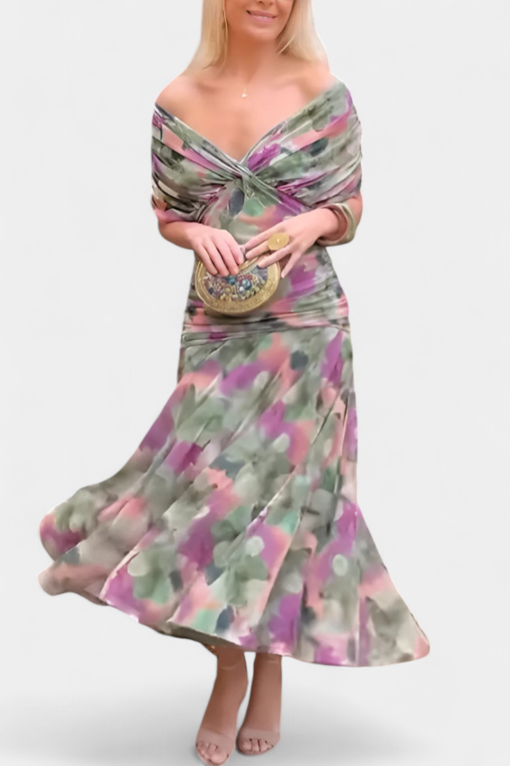 Elegantes fließendes Abendkleid in Green and Purple