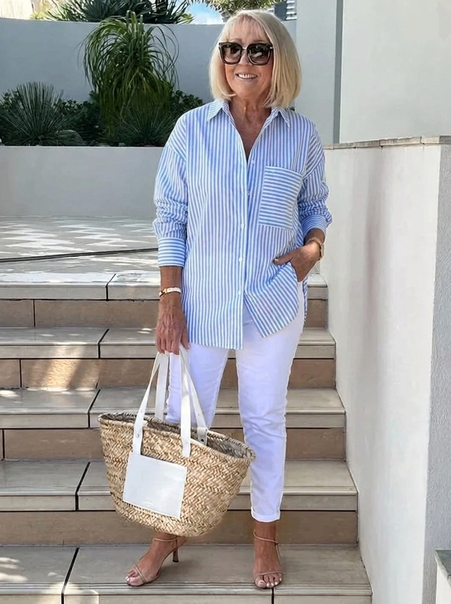 Elegantes Gestreiftes Hemd in Marineblau (Fast ausverkauft)