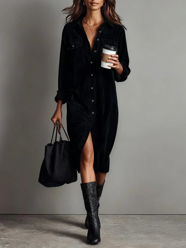 Elegantes Herbst Kleid im Midi-Stil für Hochzeitsgäste in Schwarz