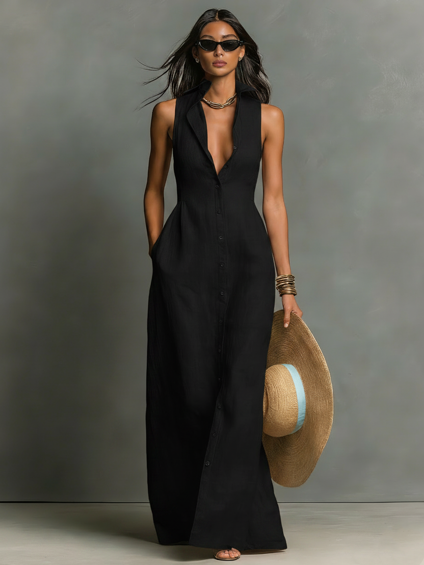 Elegantes Herbst-Maxikleid in Schwarz