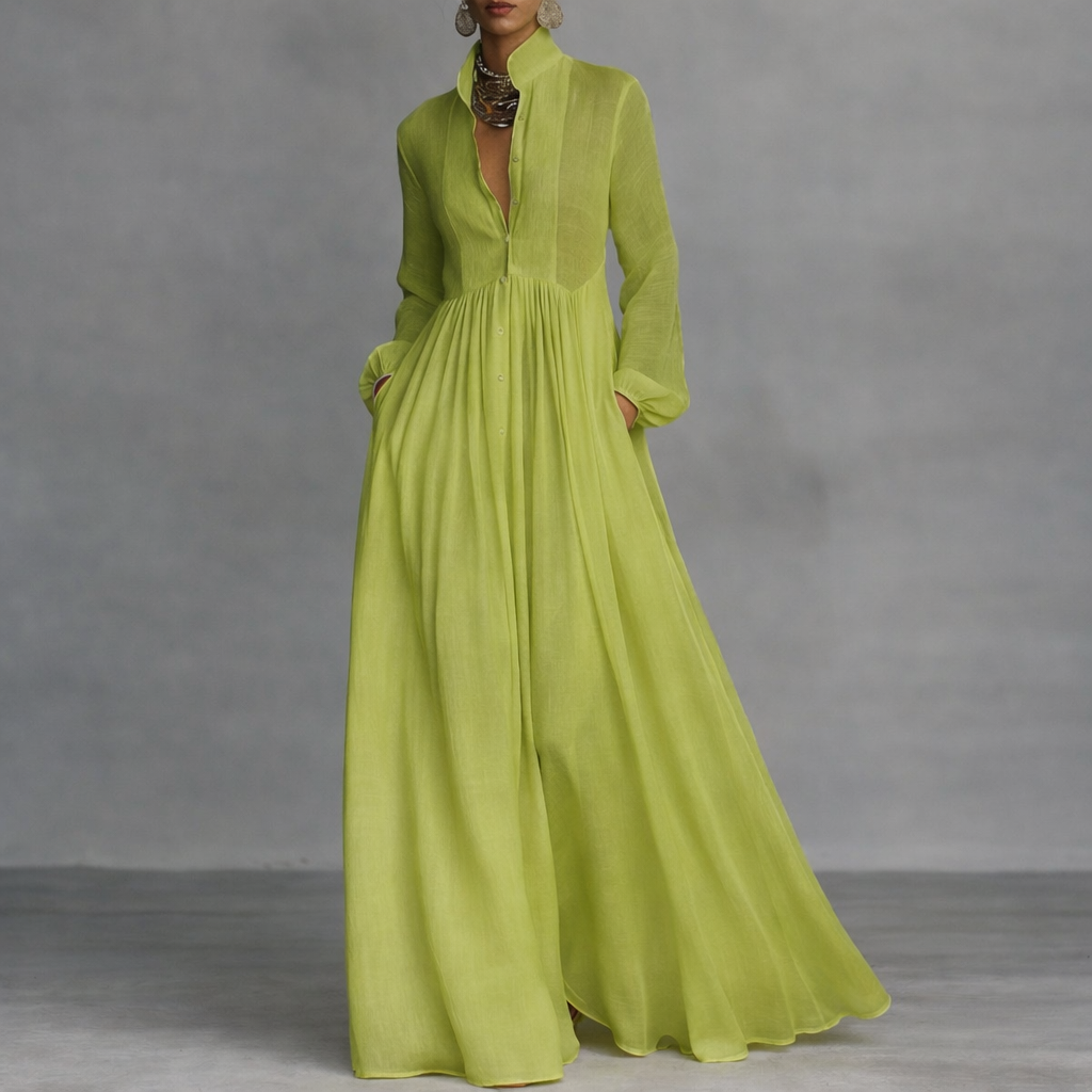 Elegantes Hochzeits-Maxikleid für den Herbst in Grün