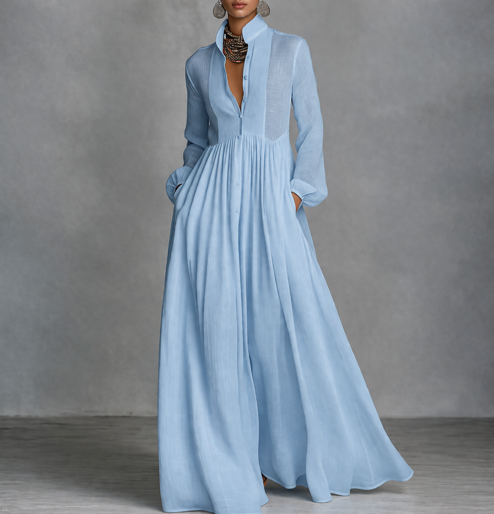 Elegantes Hochzeits-Maxikleid für den Herbst in Hellblau