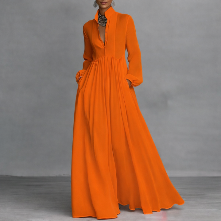 Elegantes Hochzeits-Maxikleid für den Herbst in Orange