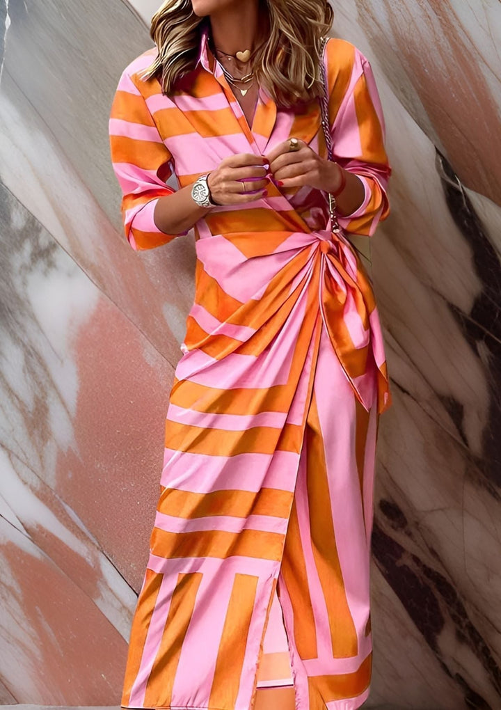Elegantes Hochzeitsgast-Kleid für den Herbst in Orange/Rosa
