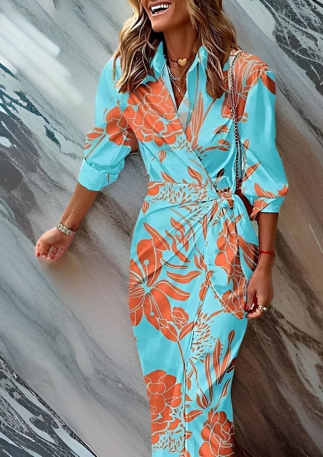 Elegantes Hochzeitsgast-Kleid für den Herbst in Türkis