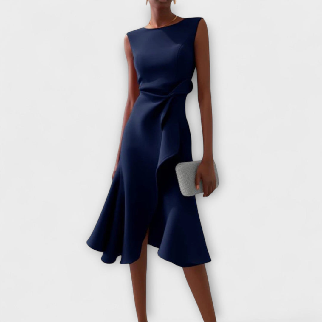 Elegantes Hochzeitsgastkleid für den Herbst in Marineblau