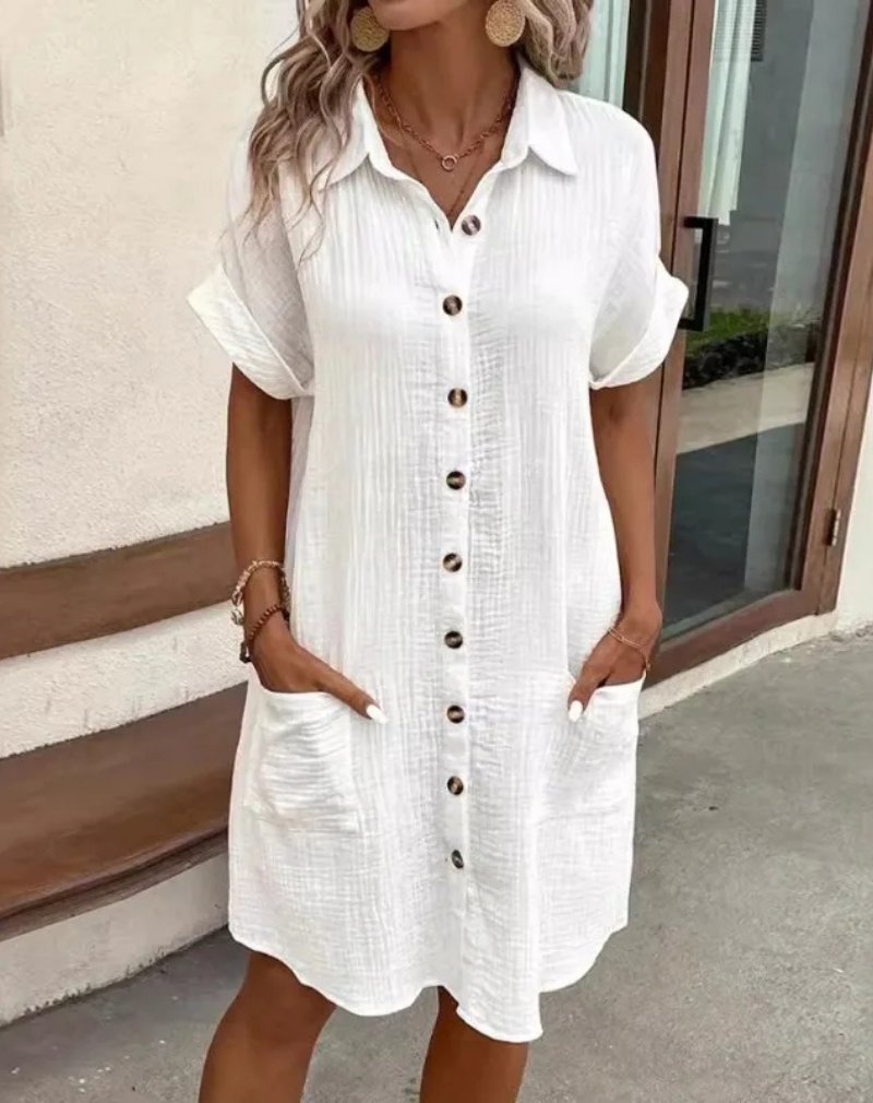 Elegantes Kleid aus Baumwollgaze für den Sommer in Weiß