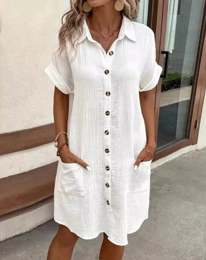 Elegantes Kleid aus Baumwollgaze für den Sommer in Weiß