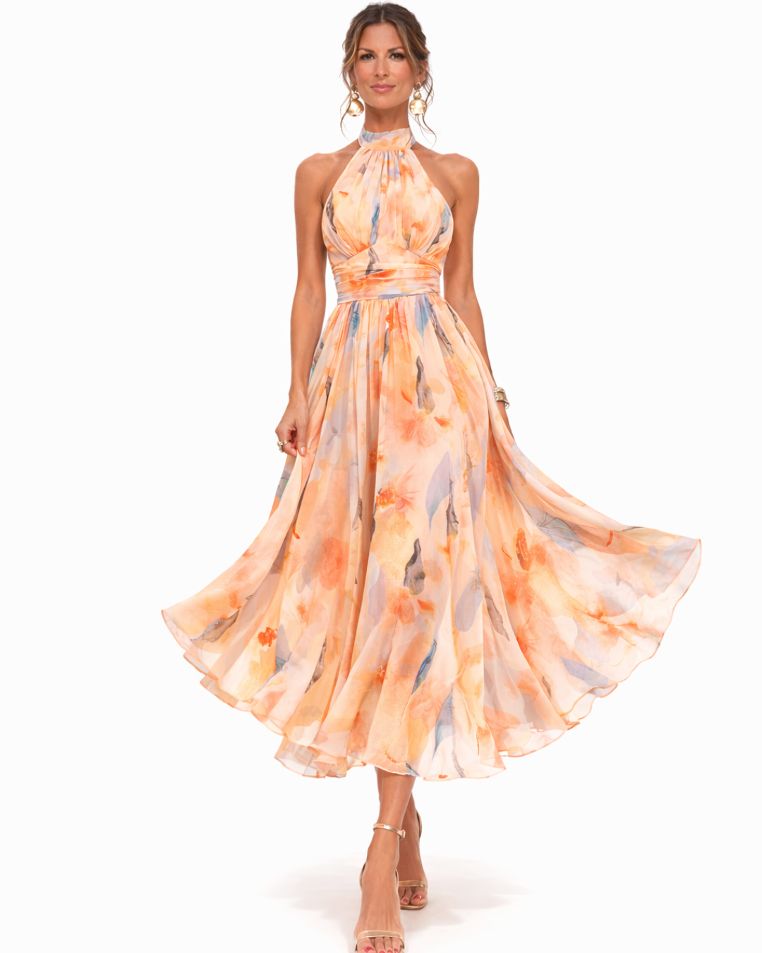 Elegantes Leinen Maxikleid mit Aquarelldruck (2)