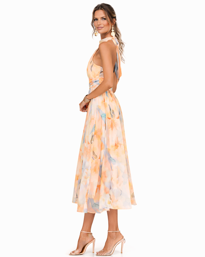 Elegantes Leinen Maxikleid mit Aquarelldruck (3)