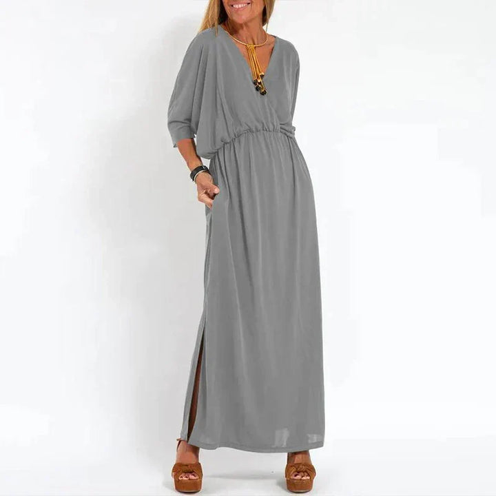 Elegantes Maxikleid für den Herbst in Hellgrau (Fast ausverkauft)
