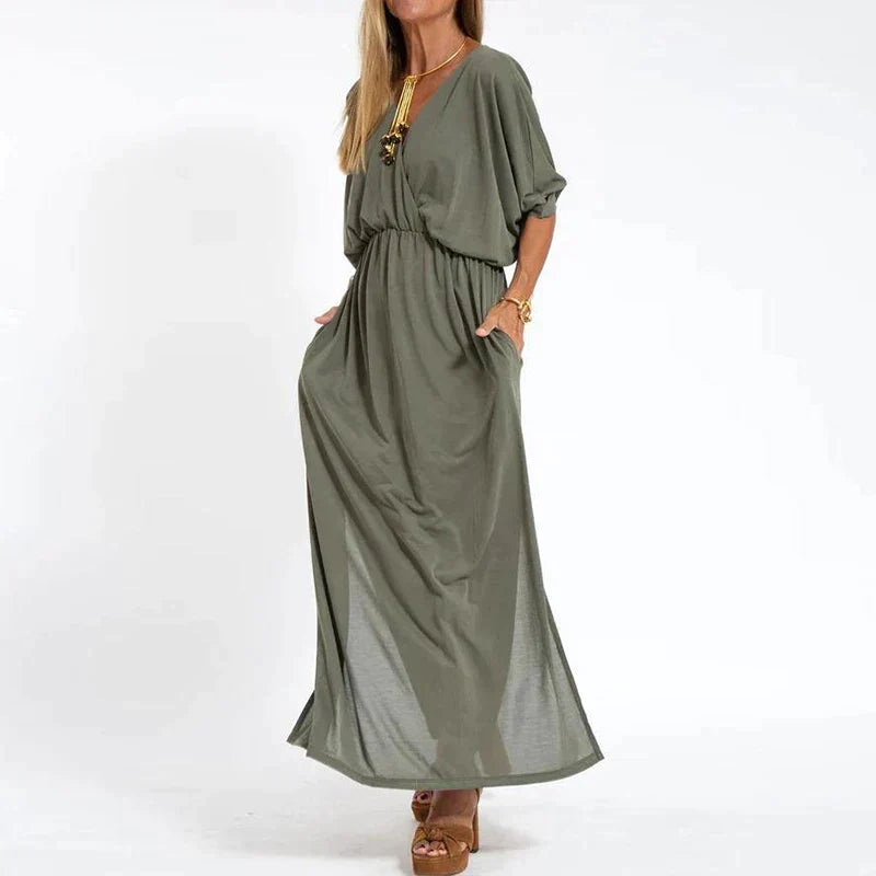 Elegantes Maxikleid für den Herbst in Olivgrün (Fast ausverkauft)