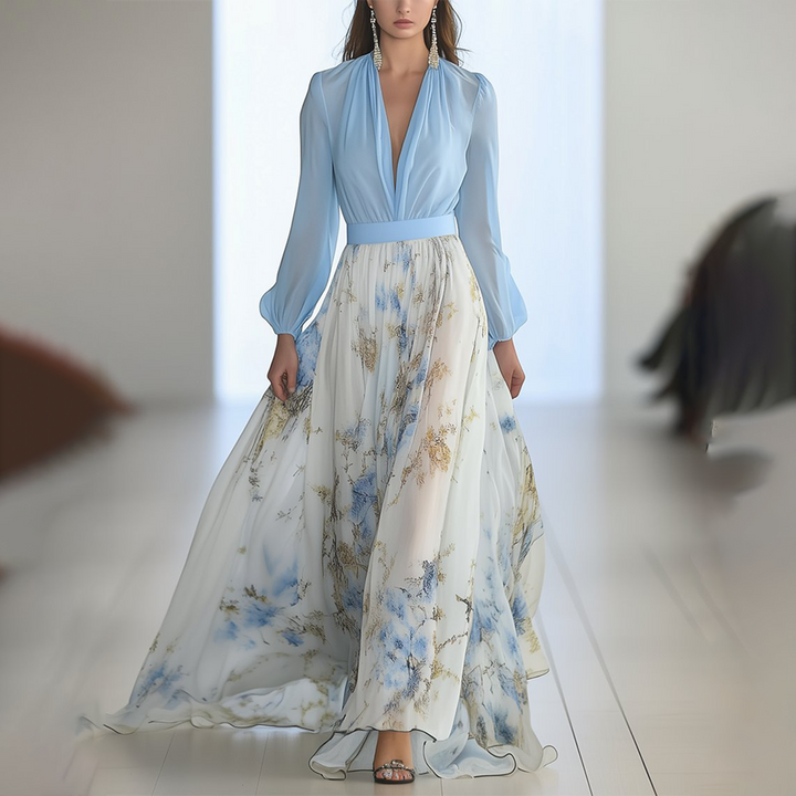 Elegantes Maxikleid für Herbst-Hochzeiten in Blau