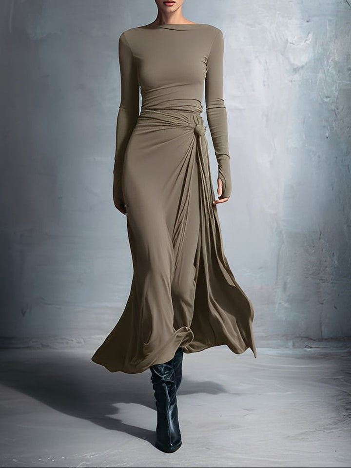 Elegantes Maxikleid für Herbst Hochzeitsgäste in Khaki