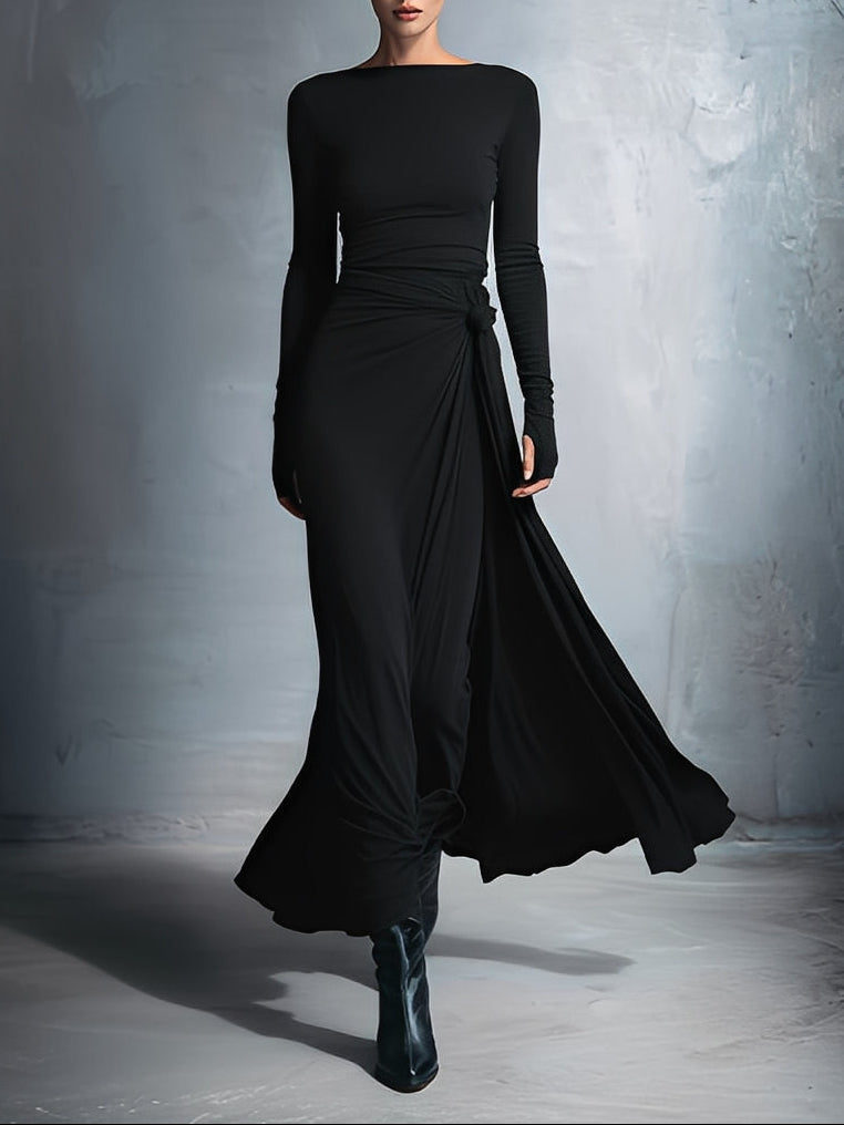 Elegantes Maxikleid für Herbst Hochzeitsgäste in Schwarz