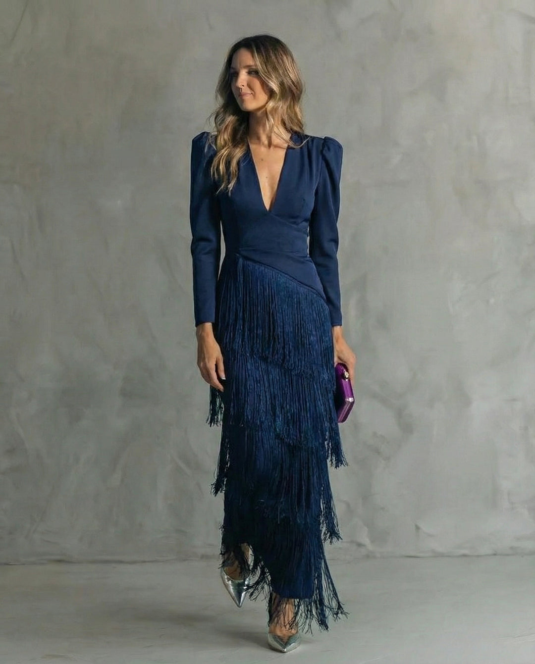 Elegantes Midikleid für Herbst-Hochzeitsgäste in Blau