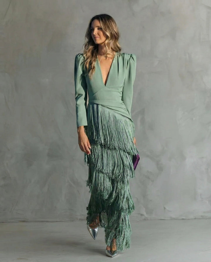 Elegantes Midikleid für Herbst-Hochzeitsgäste in Hellgrün