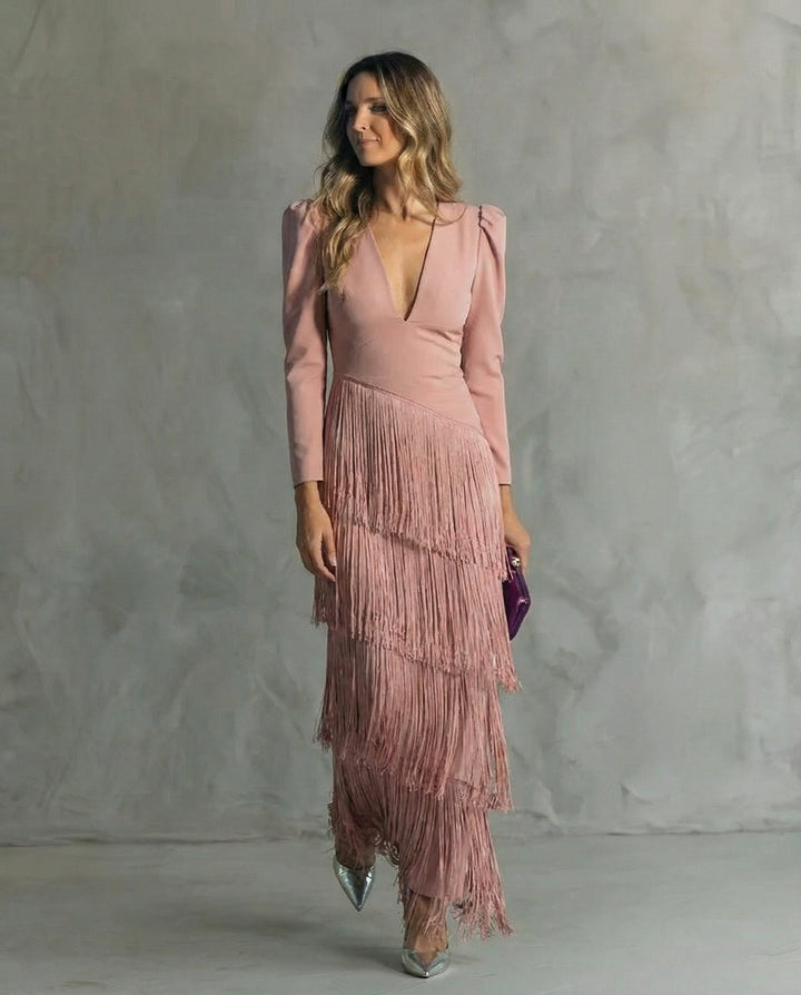 Elegantes Midikleid für Herbst-Hochzeitsgäste in Rosa