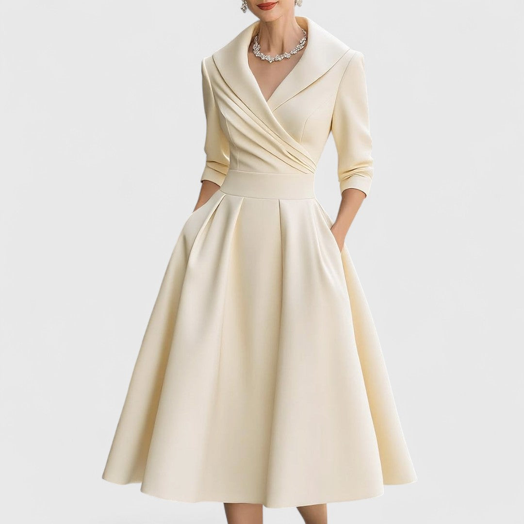 Elegantes Midikleid mit Wickelbrust für Damen in Beige