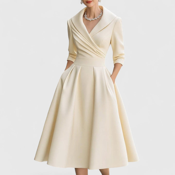 Elegantes Midikleid mit Wickelbrust für Damen in Beige