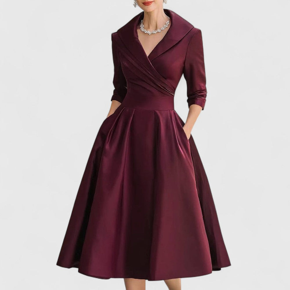 Elegantes Midikleid mit Wickelbrust für Damen in Dunkelrot