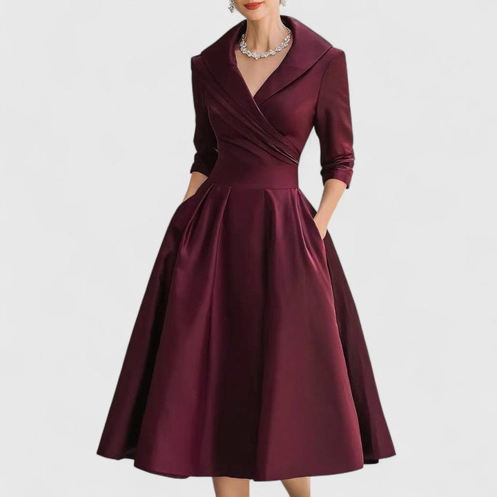 Elegantes Midikleid mit Wickelbrust für Damen in Dunkelrot