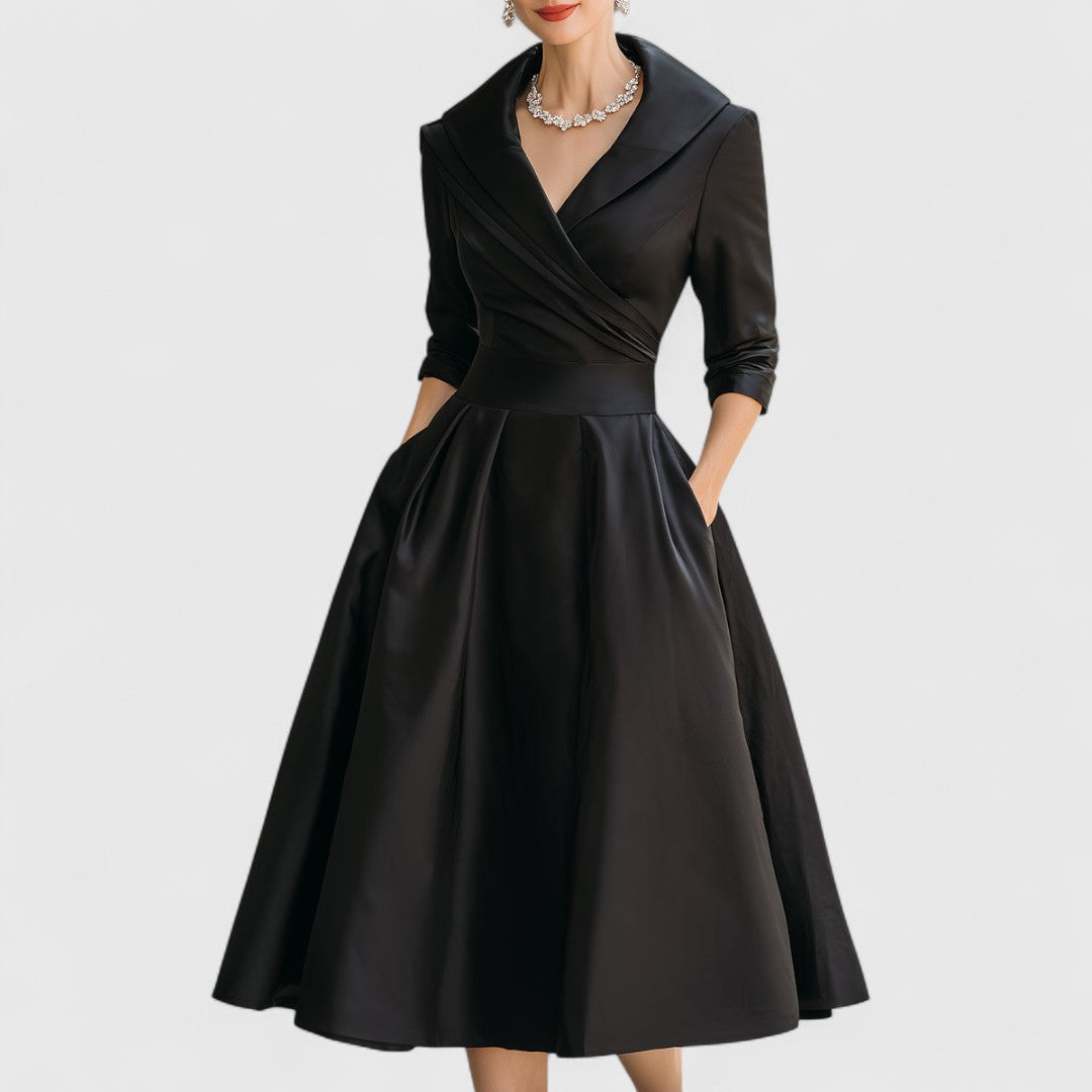 Elegantes Midikleid mit Wickelbrust für Damen in Schwarz