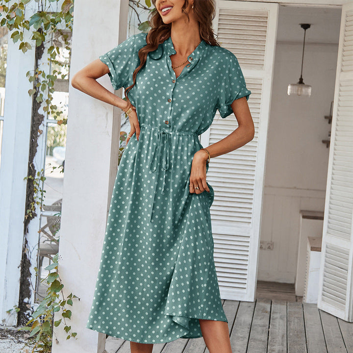 Elegantes Polka-Dot Sommer-Midikleid in Dunkelgrün