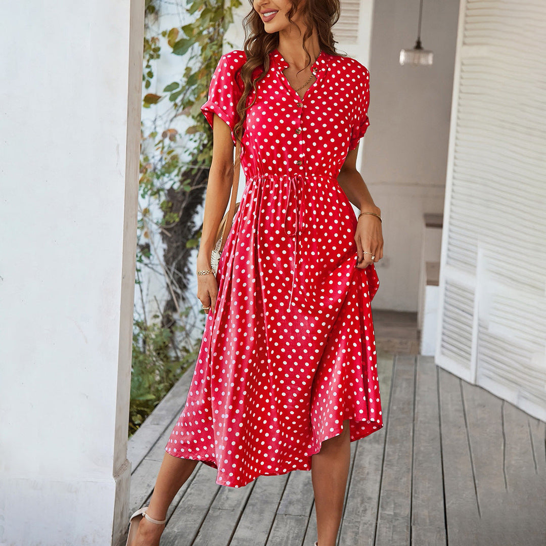 Elegantes Polka-Dot Sommer-Midikleid in Rot